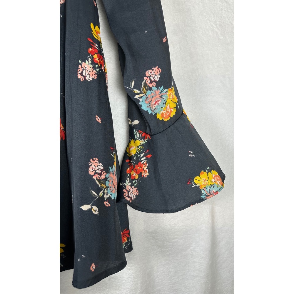 Free People Floral Mini Dress S Black Boho Romantic Whimsigoth Witchy Festival - Picture 4 of 11